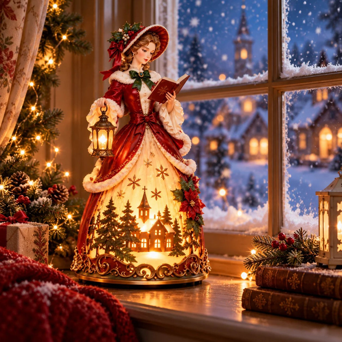 🎄 Victorian Christmas Caroler Lady Lamp | Lighted Tabletop Decor