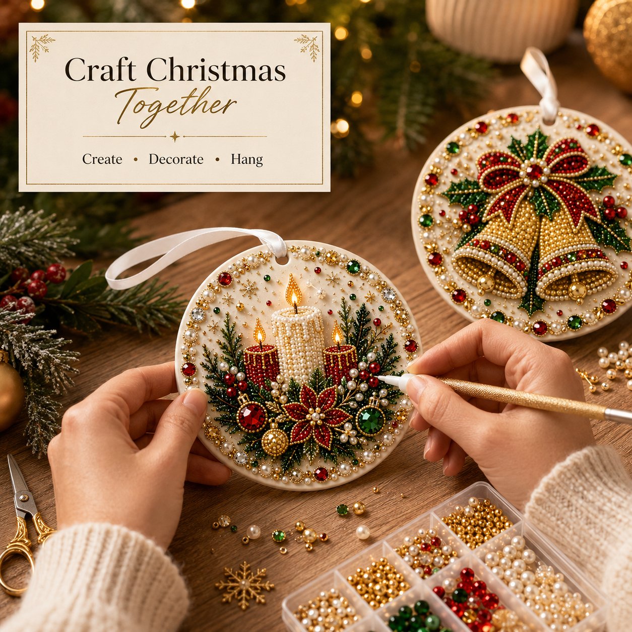 ✨ DIY Pearl & Gem Christmas Ornament Collection