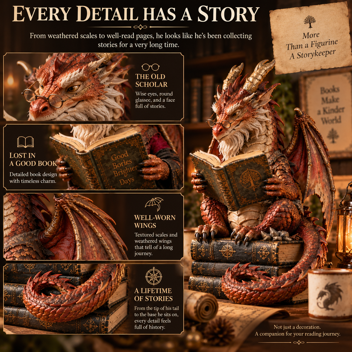 π Wandering Scholar Dragon Enchanted Reading Figurine