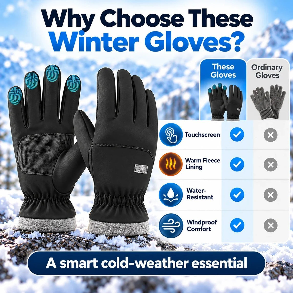 Winter Thermal Touchscreen Gloves – Water-Resistant Windproof Fleece Gloves for Driving, Skiing & Outdoor Use