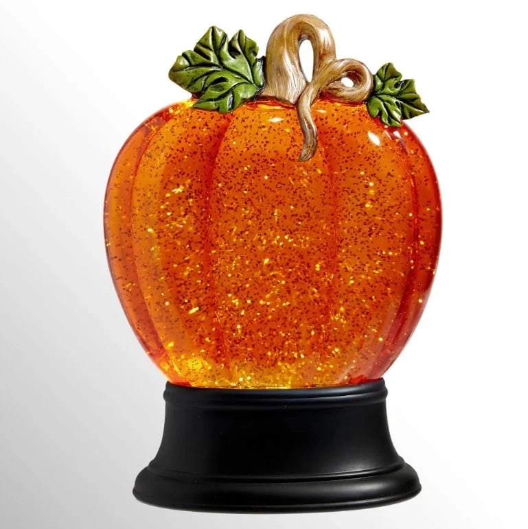 Orange Fall Pumpkin Lighted Glitter Swirl Water Globe