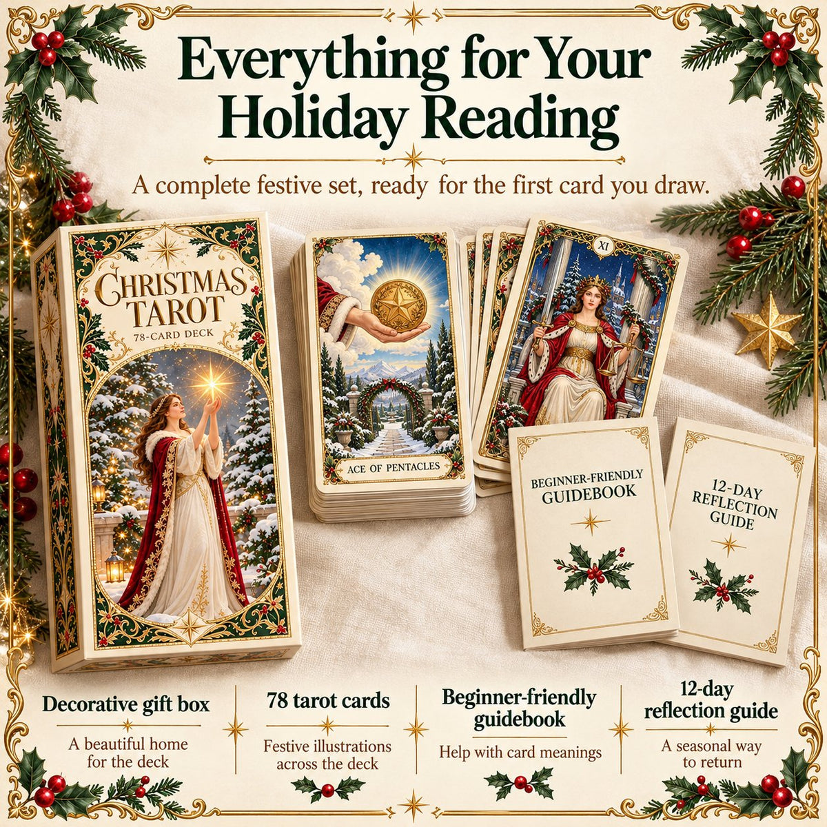 Last Day 49% OFF๐-๐ฎ Yuletide Tarot Deck | 78 Festive Cards & A Guided 12-Day Holiday Ritual