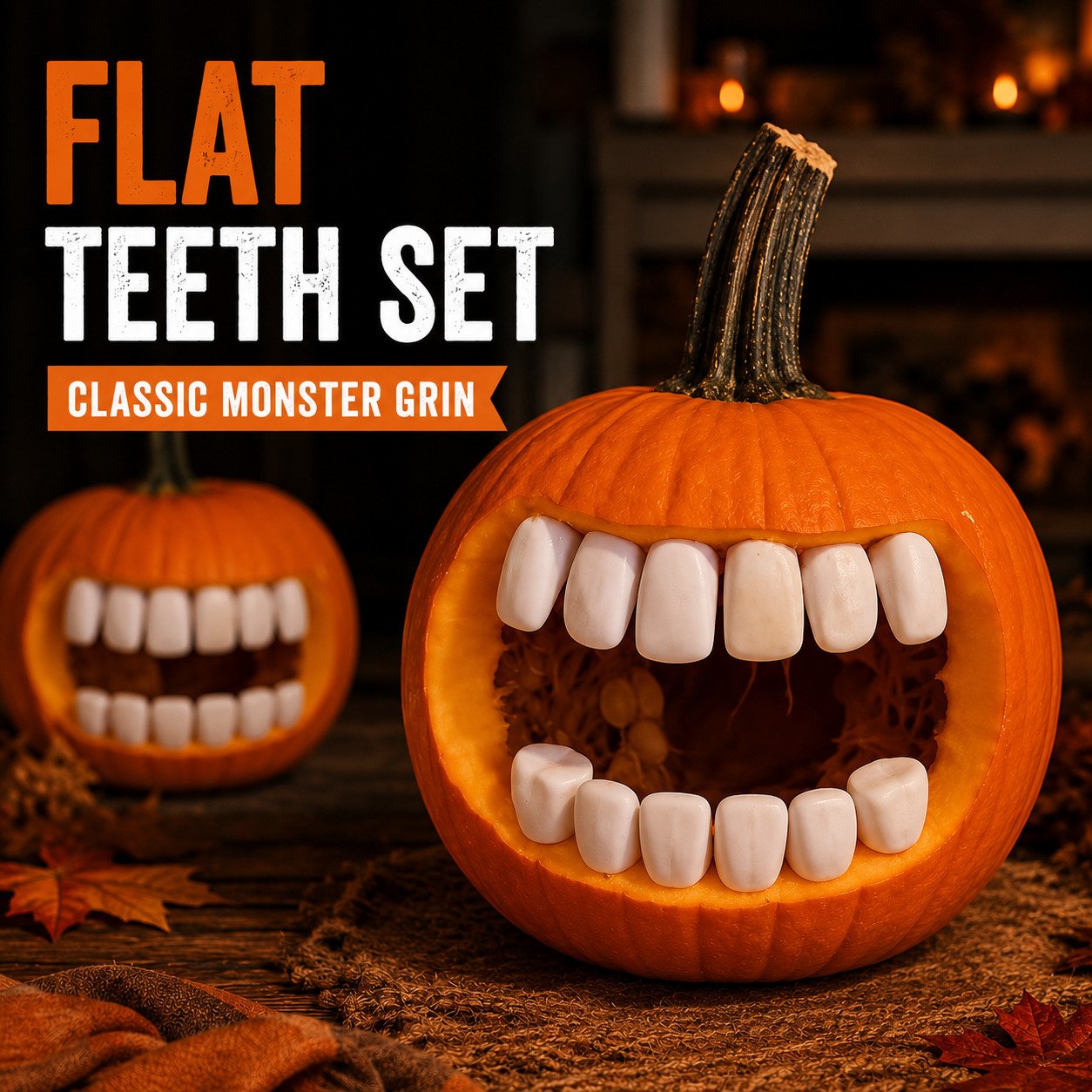 🔥 LAST DAY 49% OFF – 🎃 Monster Grin Pumpkin Decorating Kit | Create Bold 3D Jack-O’-Lantern Faces with Press-In Teeth & Reusable Designs 🦷✨