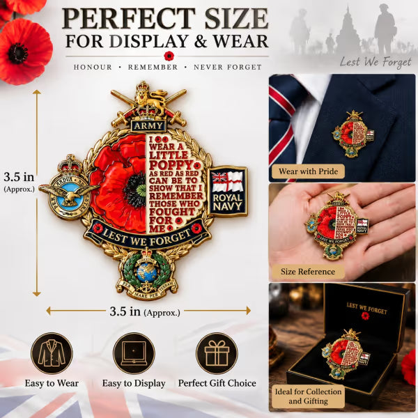 Remembrance Poppy Tribute Metal Badge – Commemorative Keepsake
