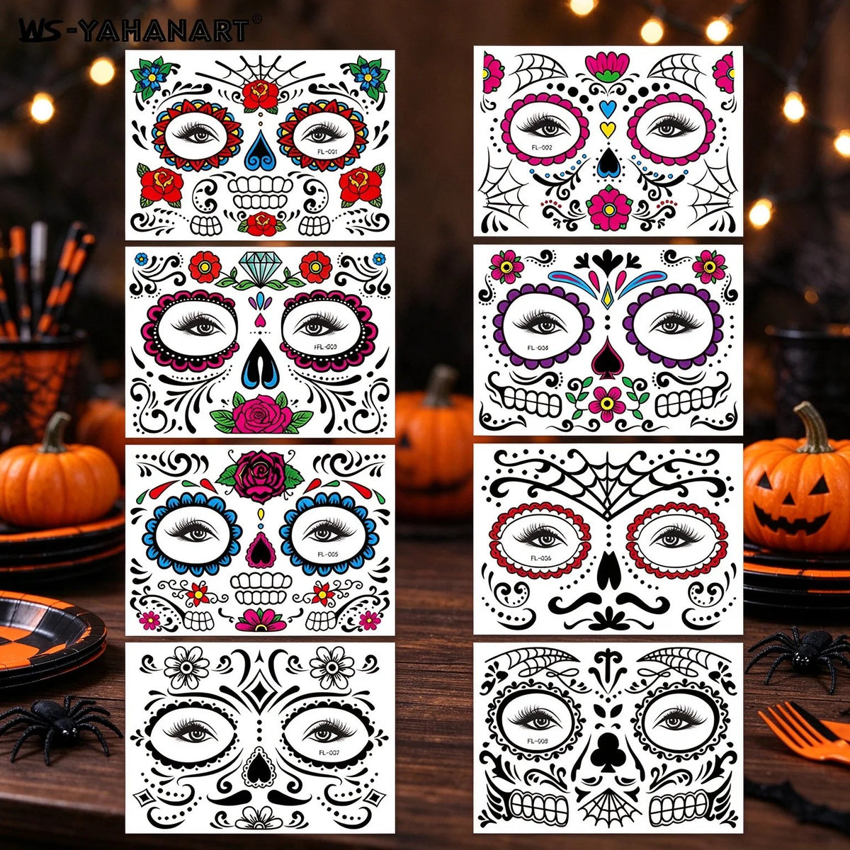 💀 Skull Temporary Face Tattoos — Create a Bold, Eye-Catching Look for Halloween and Costume Parties