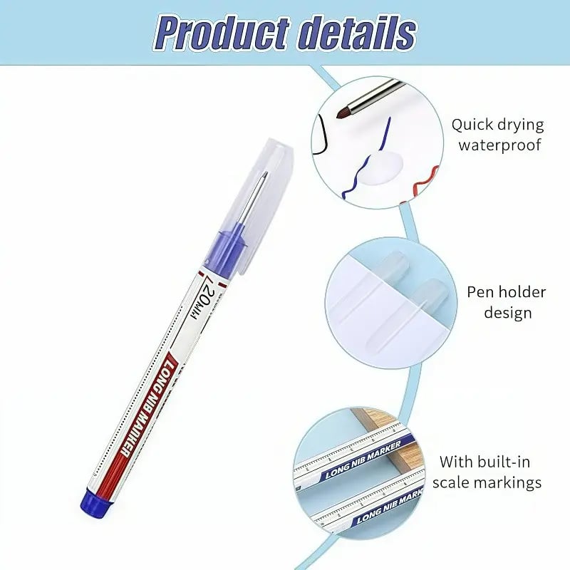 🖊️20mm Long Nib Deep Hole Marker | Waterproof Oil‑Based Pen for Construction & Woodworking💧