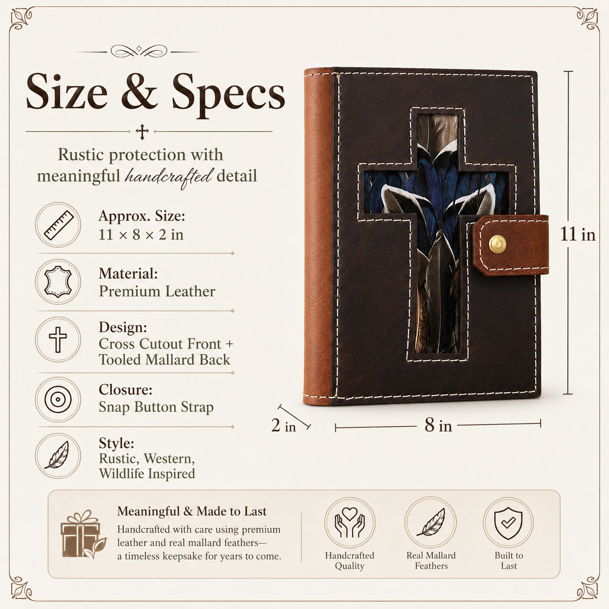 Mallard Feather Leather Bible Cover