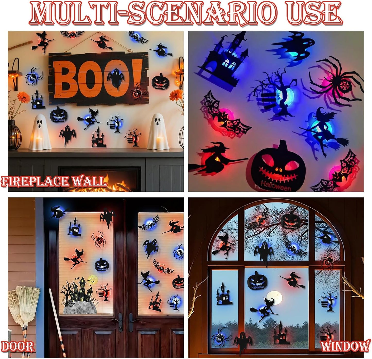 ๐ฅLast Day 50% OFF - ๐8 Pack Halloween LED Silhouette Wall Light Stickers, Battery Powered Peel & Stick Decor Lights