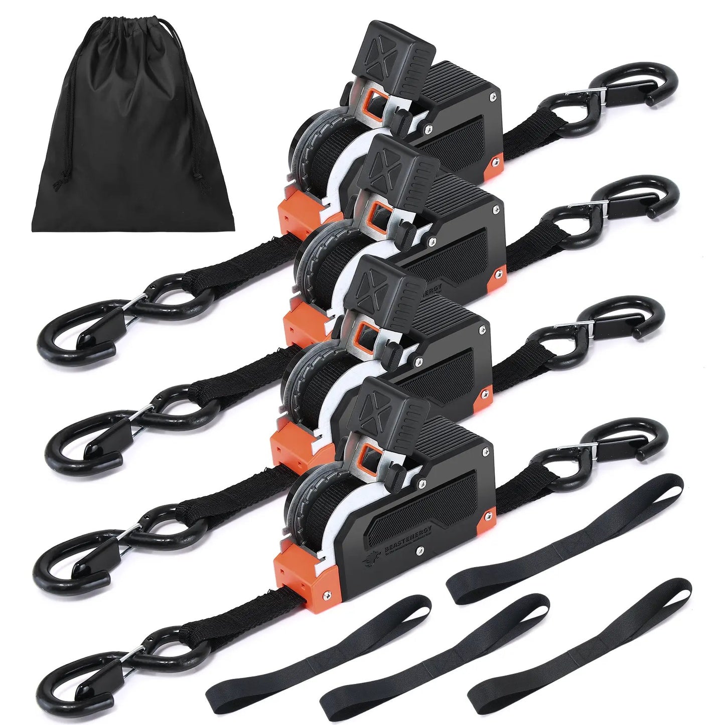 ⏰Limited Stock 60% OFF 🚜 Dual-End Retractable Tie-Down Ratcheting Straps, Large Locking S Hooks for Motorcycle, ATV, Truck
