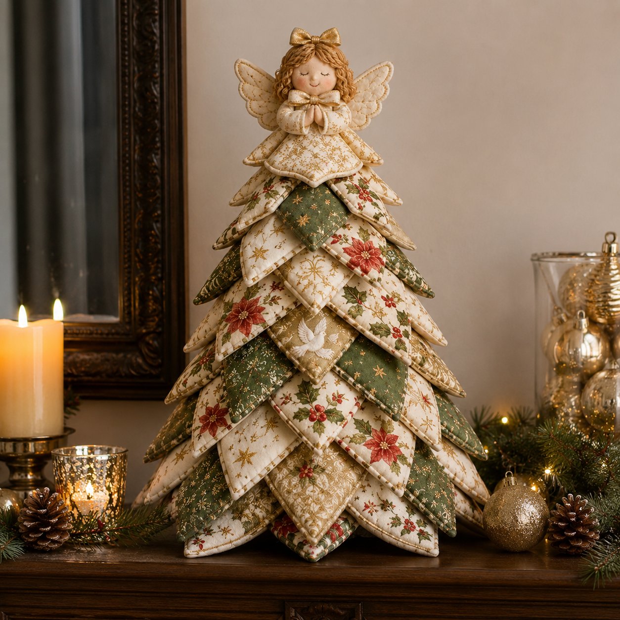 🎄 DIY Quilted Christmas Tree Kit | Layered 3D Tabletop Craft with Pre-Cut Festive Fabrics, Foam Base & Easy Instructions 🧵✨