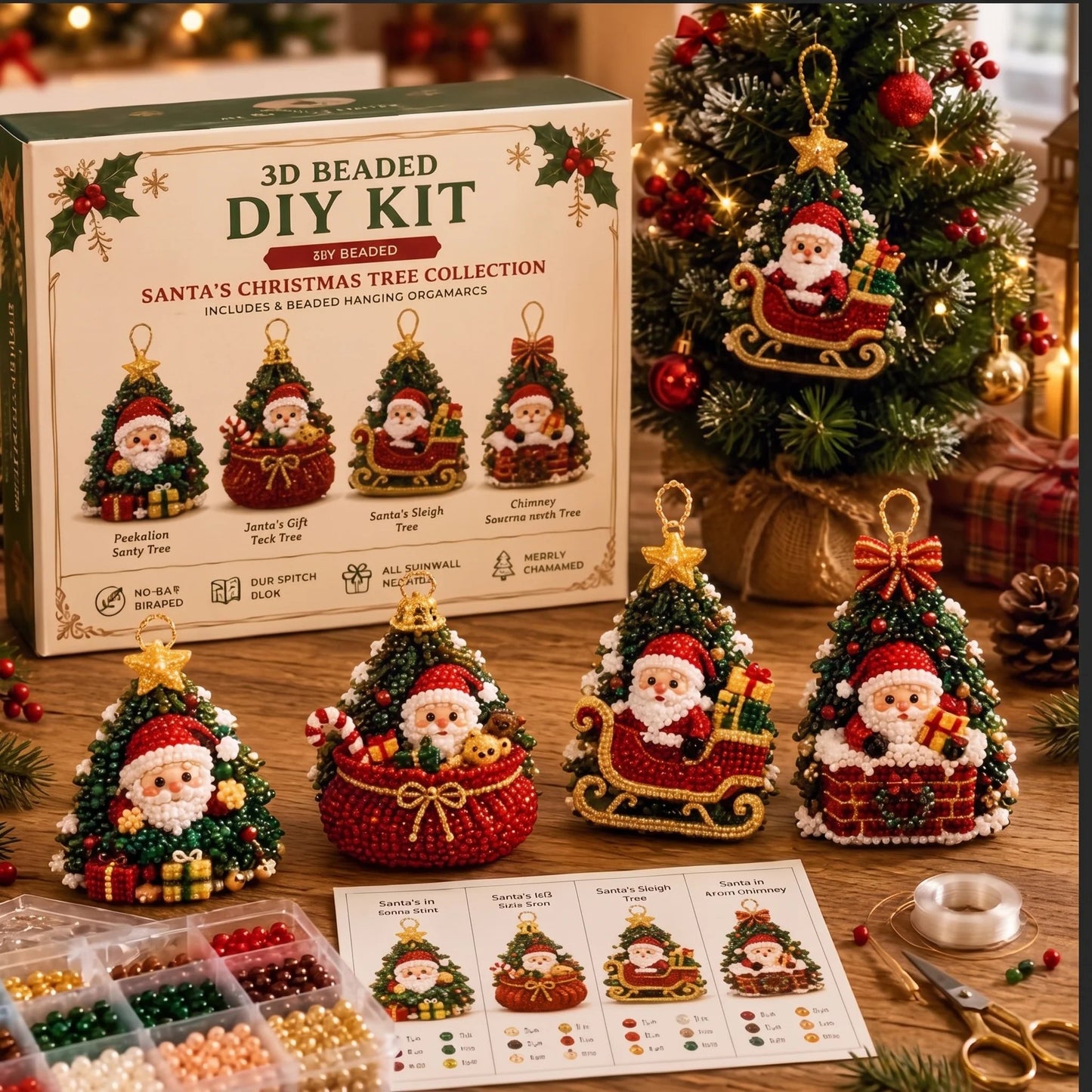 ⏳ Last Day 49% OFF – 🎄 Beginner-Friendly DIY 3D Christmas Beaded Ornament Kit | Complete 4-Piece Set with Glass Beads, All Tools & Step-by-Step Guide Included 💕