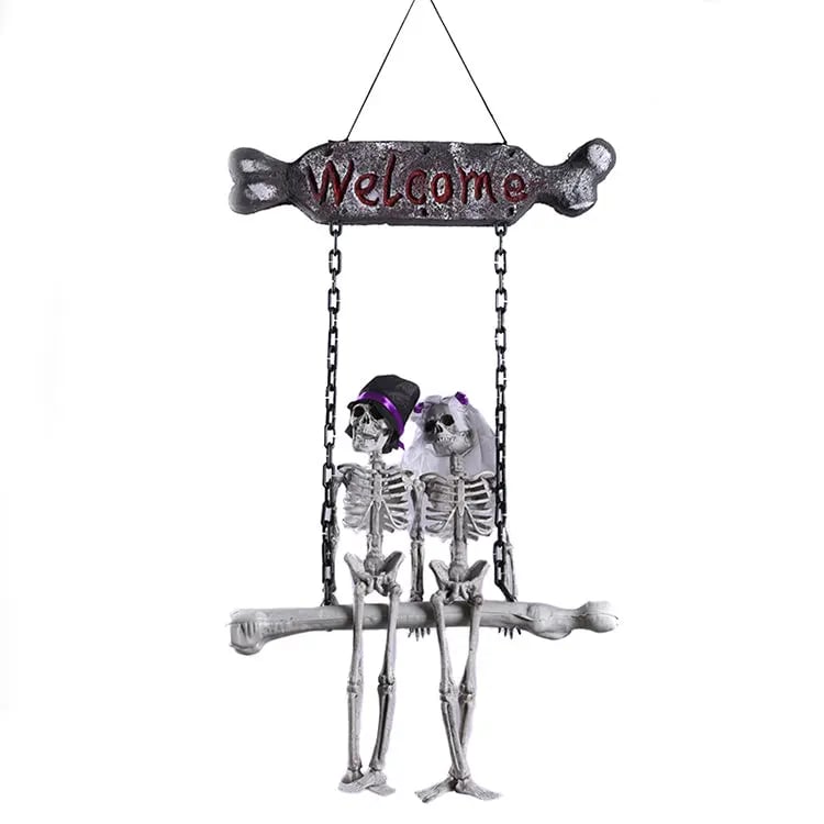💀 Spooky Welcome Hanging Skeleton Sign