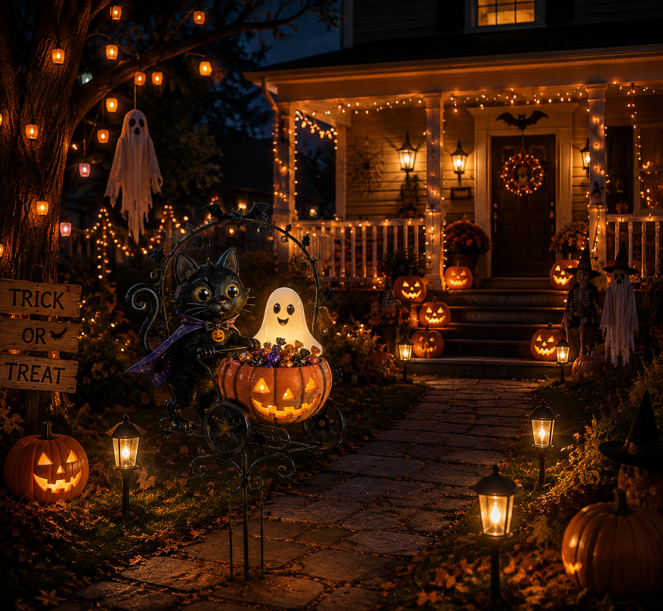 β¨ππ Halloween Black Cat Candy Wagon Garden Light π»β¨