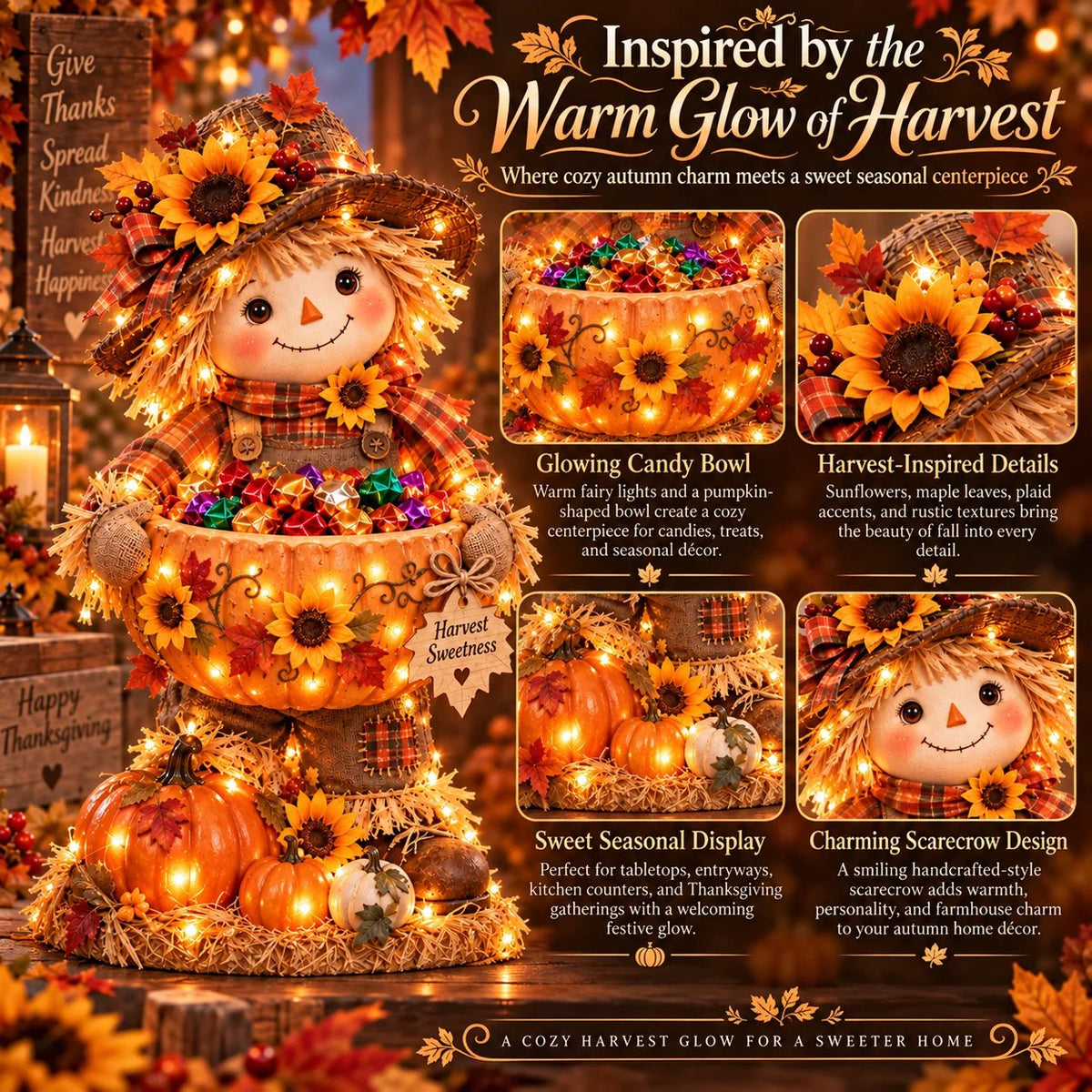 π Harvest Glowβ’ β Lighted Scarecrow Candy Bowl