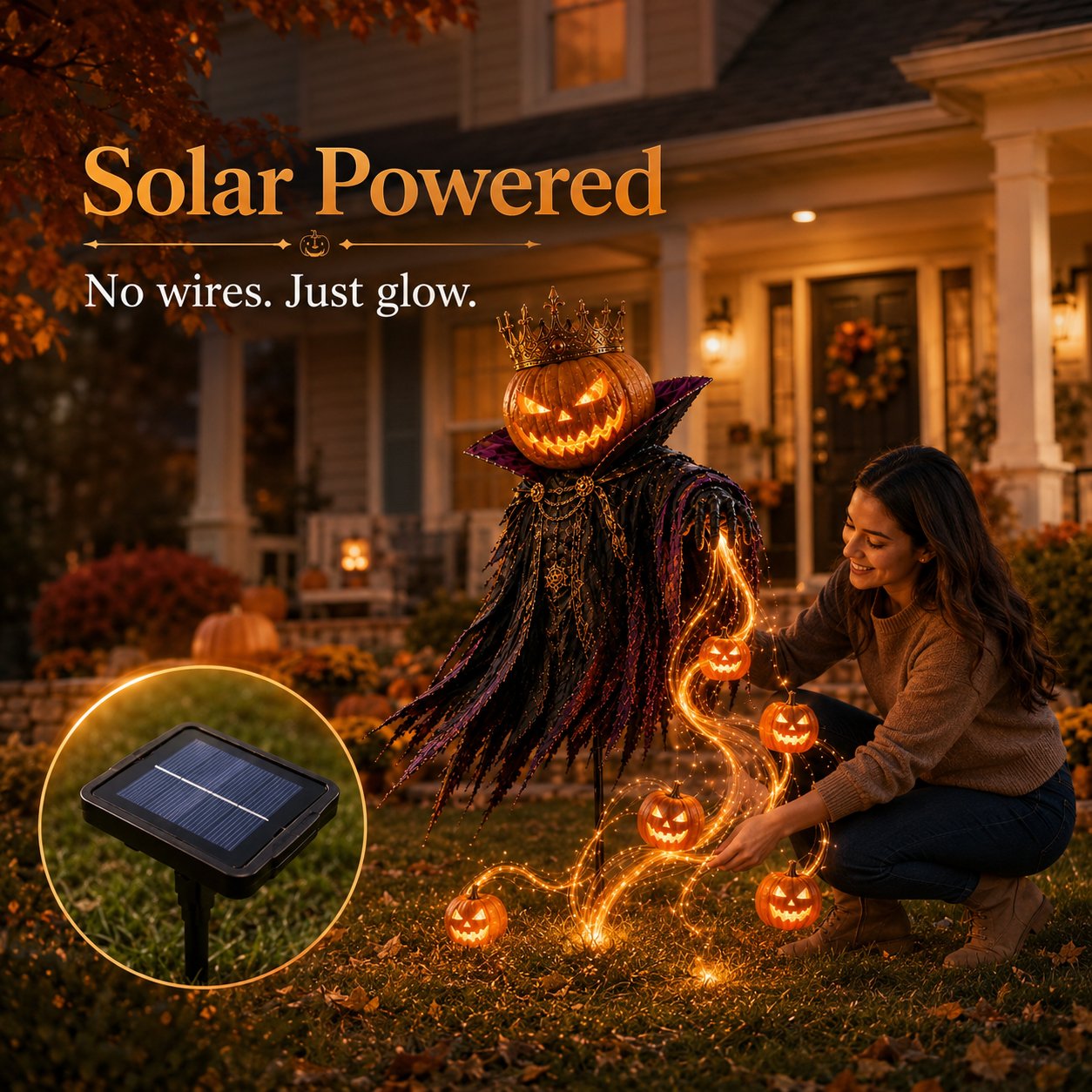 Pumpkin King Solar Halloween Yard Decor with Flowing LED Effect
