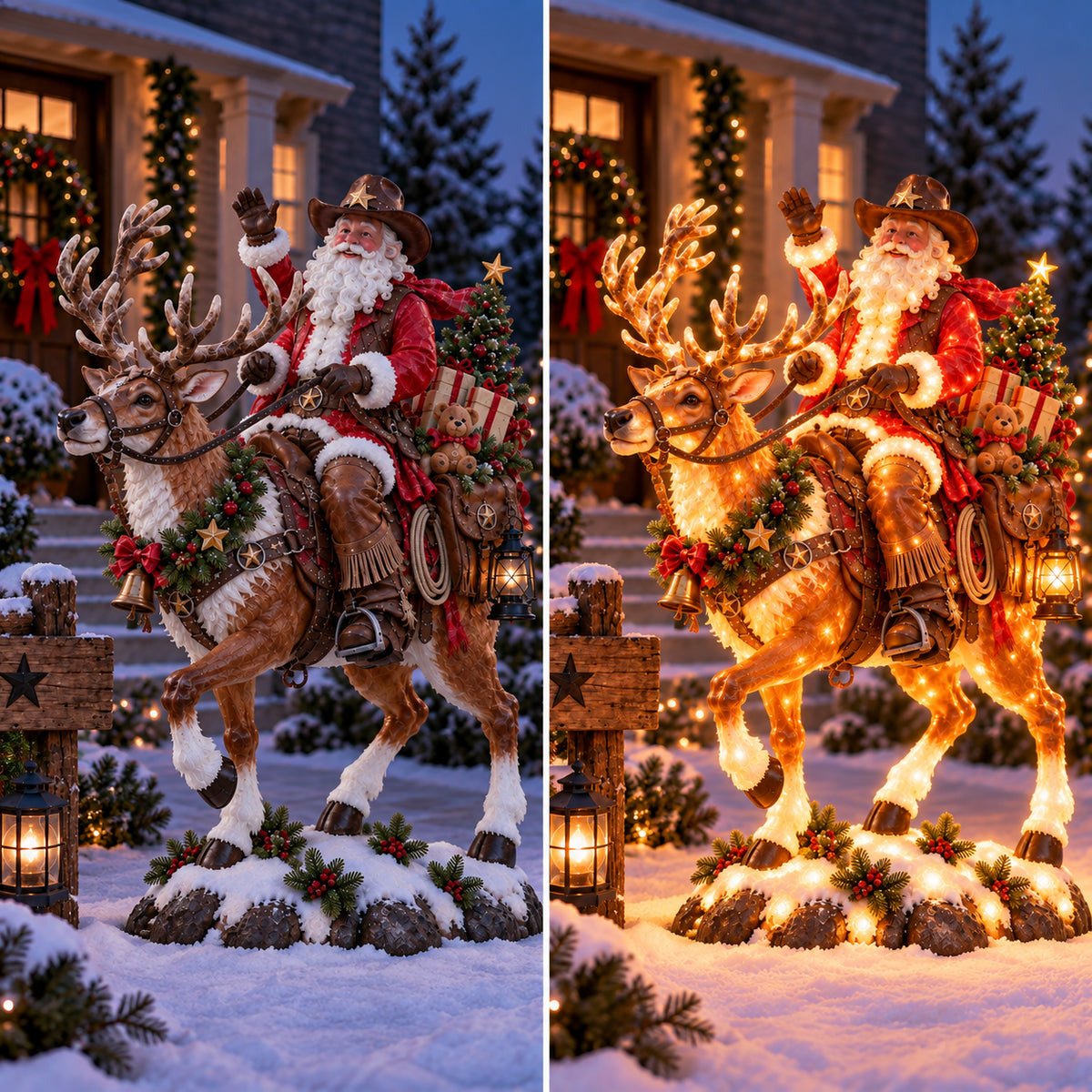 đ
đ¤ Western Cowboy Santa on Horse Lighted Christmas Statue | Rustic Ranch Holiday Outdoor DĂŠcor