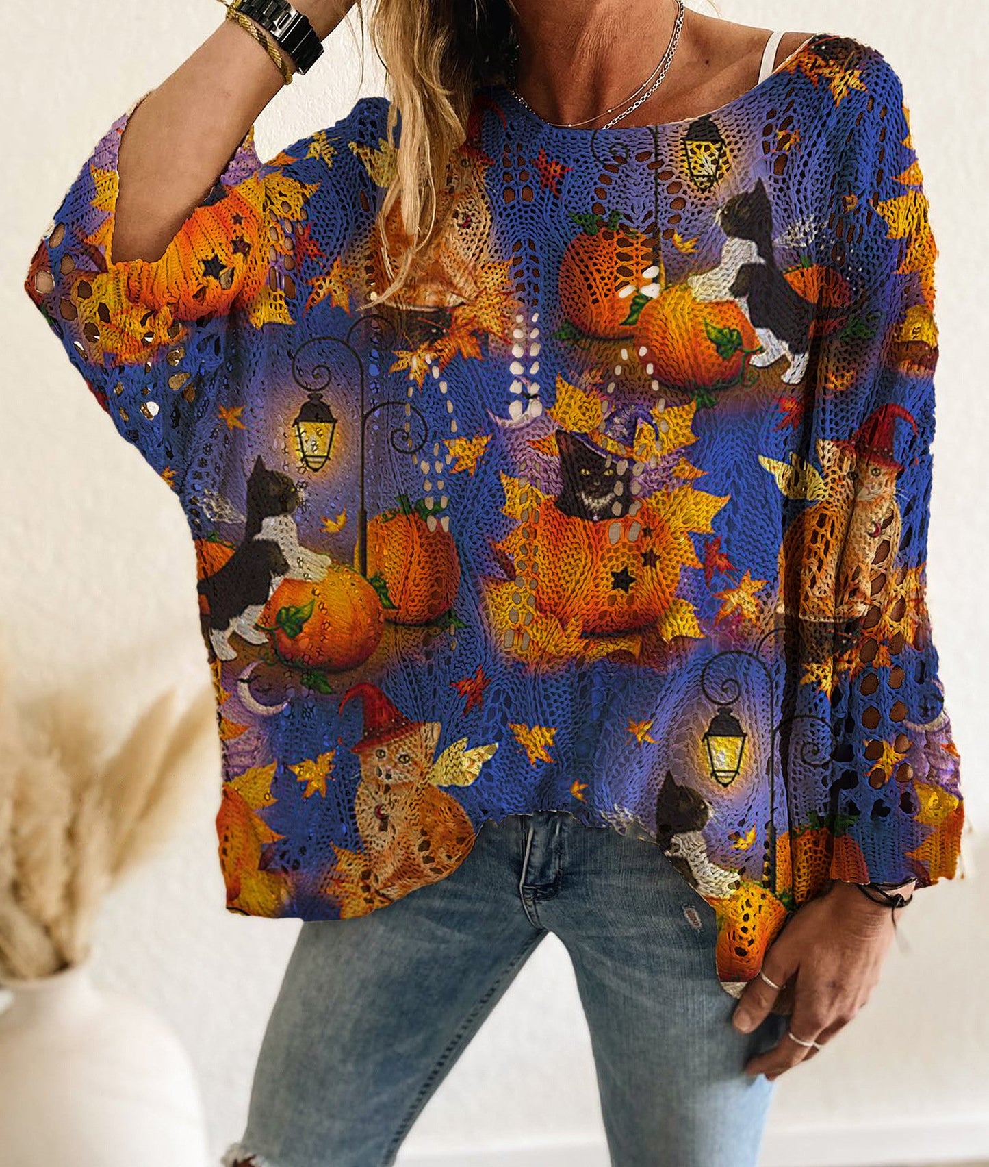 ON SALEš2026 Women's Halloween Pumkin Print Long Sleeve Knit Top, Spring Summer Fall Wear,