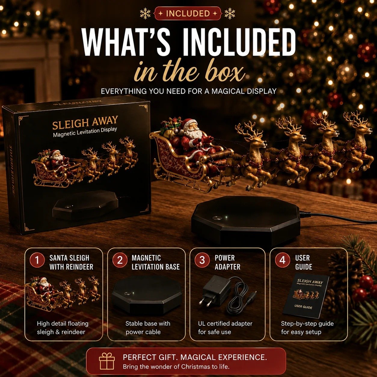 Floating Magnetic Levitation Santa Sleigh with Reindeer