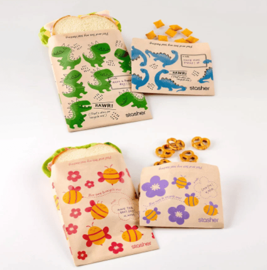 Kids Recyclable Paper Snack Bags, Sealable Dinosaur Design 50 Count Food Sacks