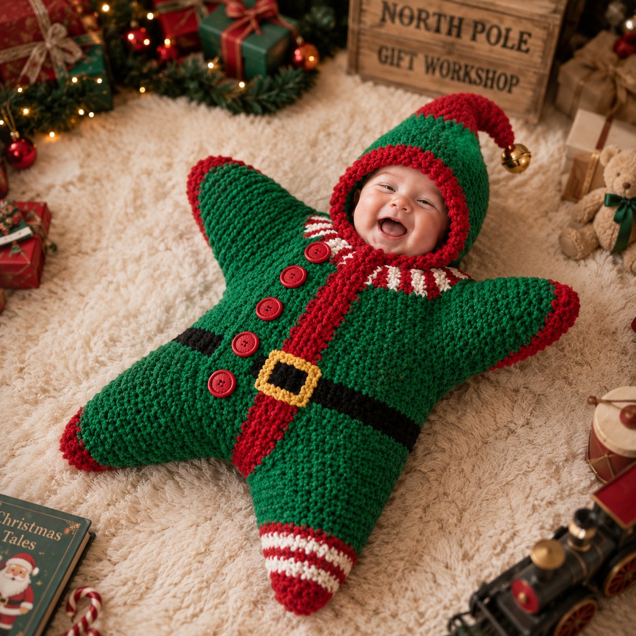 ⏳ Last Day 49% OFF – 🎅 Baby’s First Christmas Keepsake Star Outfit | One Size Fits Most Babies, Soft Knitted Santa Cocoon with Front Button Opening for Holiday Photos ✨