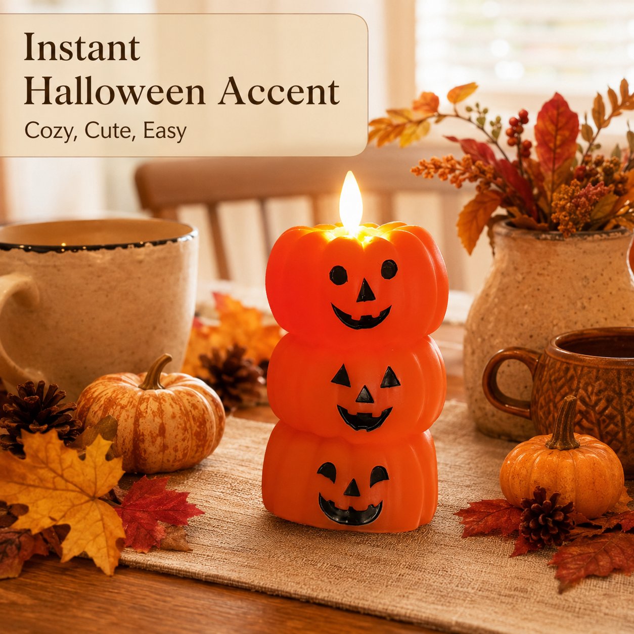 π Flameless LED Pumpkin Stack Candle - Flickering Halloween Decor