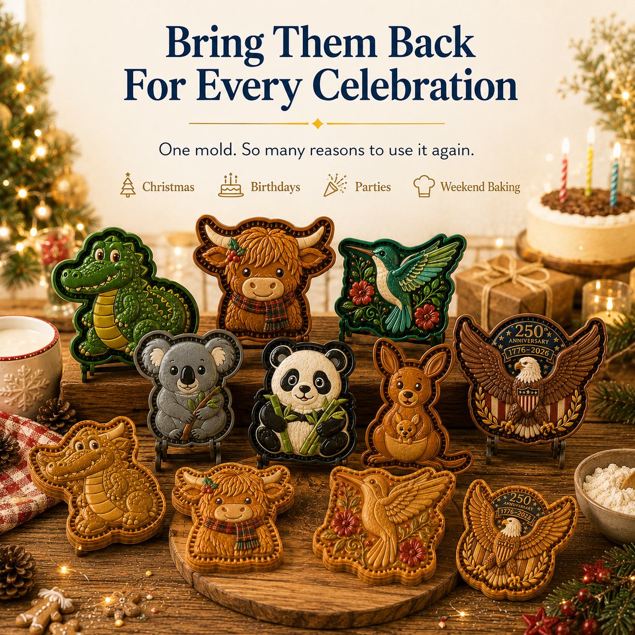 ⏳ Last Day 49% OFF – 🐾 8-Design Animal Mini Pie Mold Collection | Reusable Embossed Molds for Shaping Detailed Highland Cow, Hummingbird, Eagle, Koala & More 🥧✨