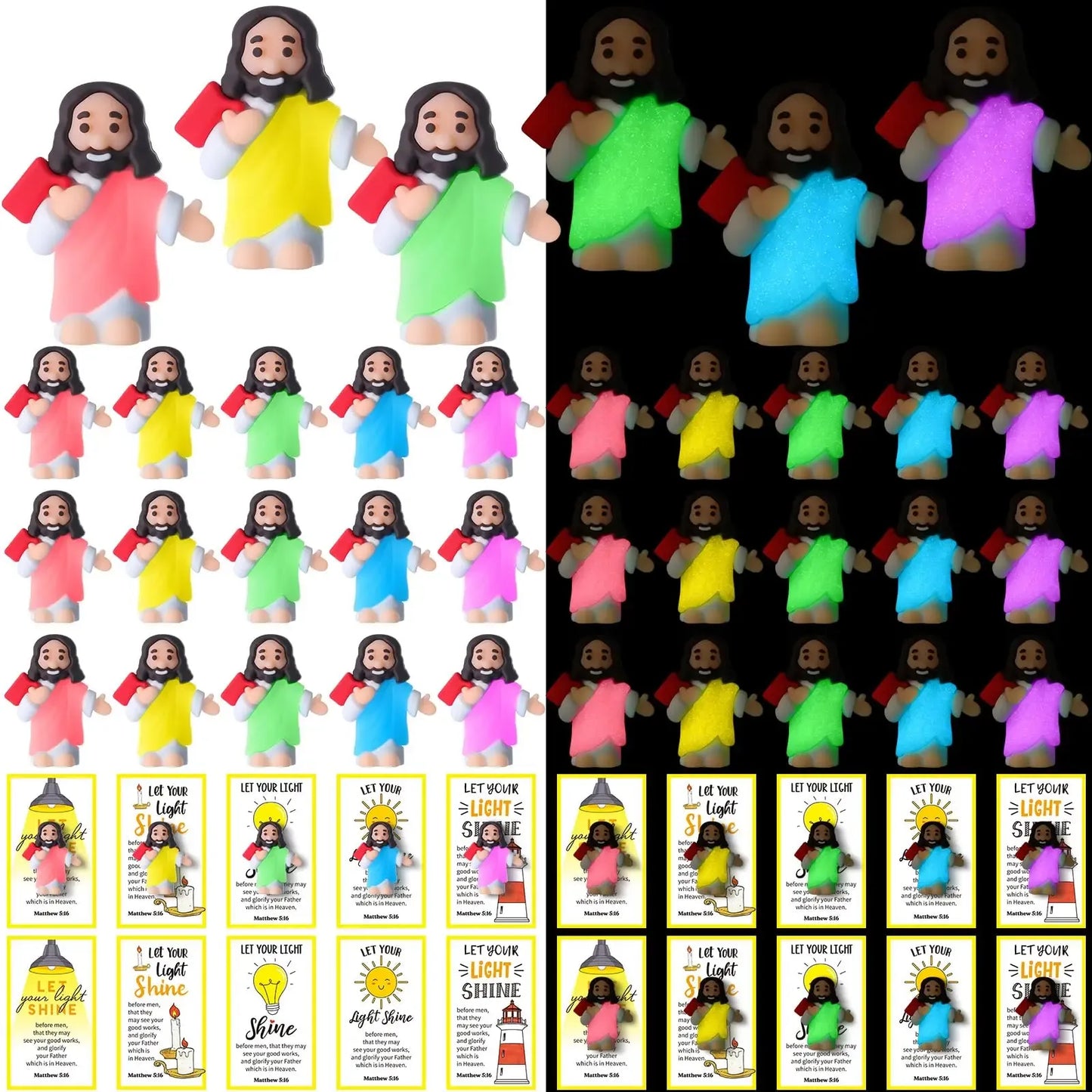 ✝️ Glow-in-the-Dark Little Jesus Mini Figure Collection | Colorful Faith-Inspired Keepsakes with Message Cards for Gifting, Sharing & Everyday Encouragement ✨