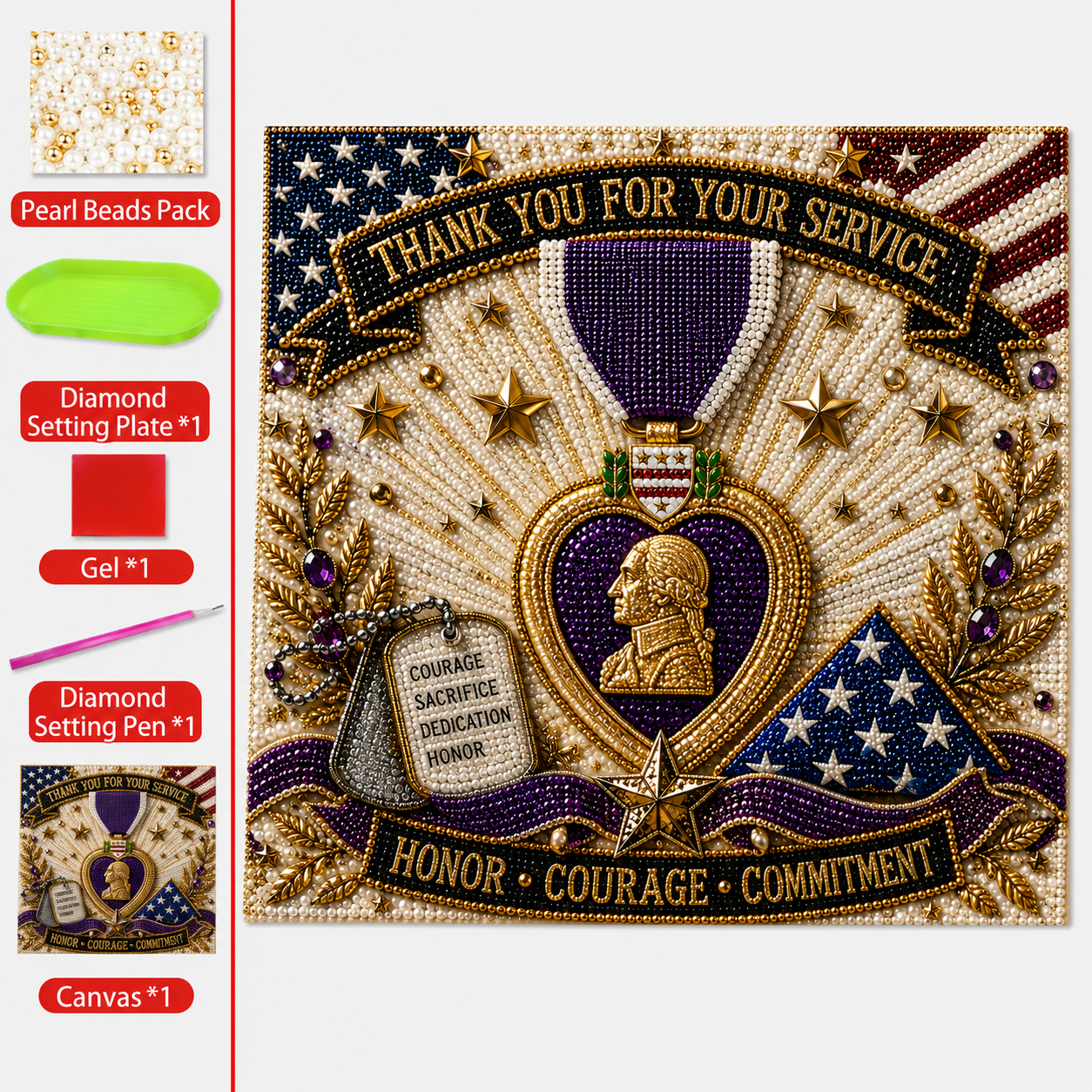 🇺🇸 Last Day Promo: 49% OFF - 💜💎Purple Heart Day Commemorative Pearl Art Kit - Create a Meaningful Tribute to Courage and Service