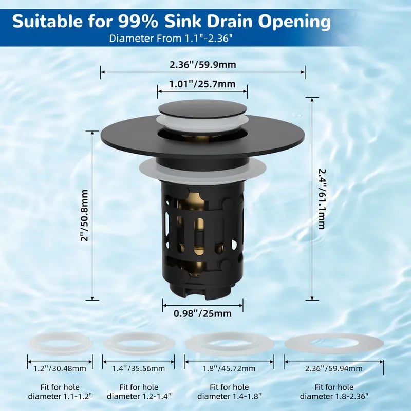 🚰 3-in-1 Sink Drain Strainer – Pop-Up Stopper + Removable Stainless Steel Filter & Hair Catcher, Fits Most Bathroom Basins