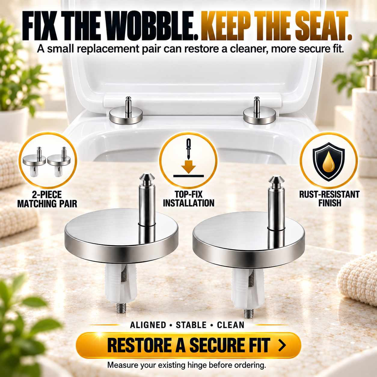 Top-Fix Toilet Seat Hinge Replacement Kit – 2-Pair Anti-Wobble Set