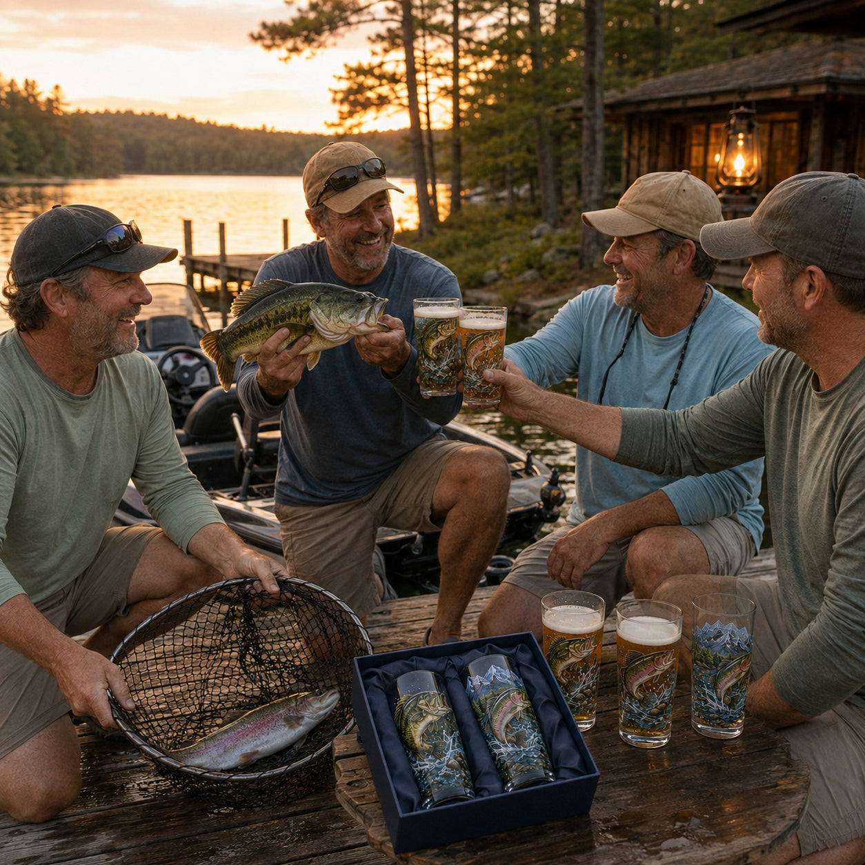 🎣 The Last Cast Collection – 7-Piece Fishing Pint Glass Gift Set for Fishermen