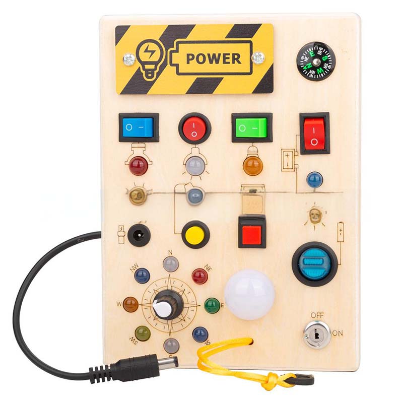 LED Wooden Busy Board – Switch & Button Sensory Activity Toy