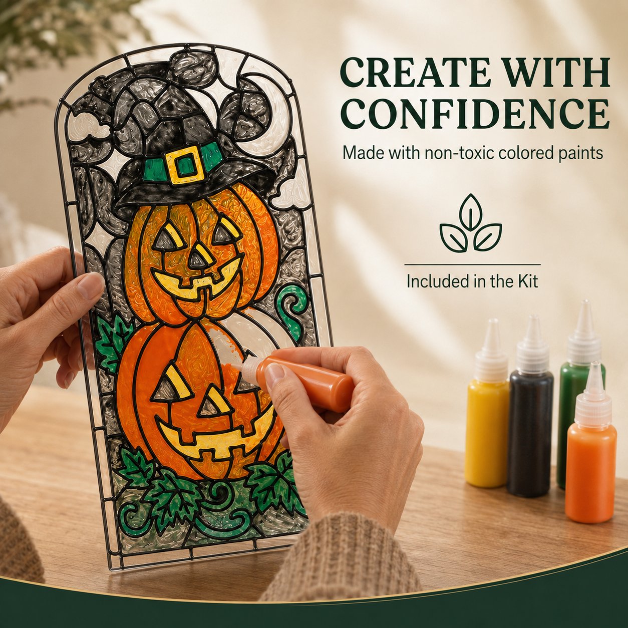 🔥Last Day 49% OFF - 🎃🎨 DIY Halloween Pumpkin Faux Stained Glass Art Kit