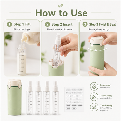 ✈️ 4‑in‑1 Leakproof Travel Bottles, 360° Rotary Toiletry Organizer 🧴