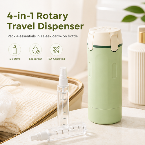 ✈️ 4‑in‑1 Leakproof Travel Bottles, 360° Rotary Toiletry Organizer 🧴