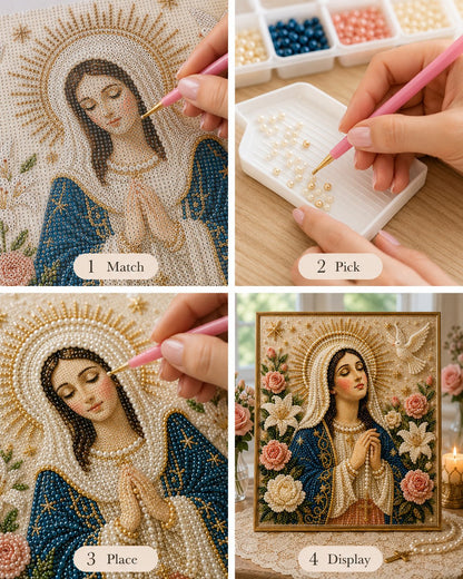🙏New Arrivals 49% OFF-2026  Divine Pearl Bead Virgin Mary Icon – A Peaceful DIY Faith Art Gift ✨