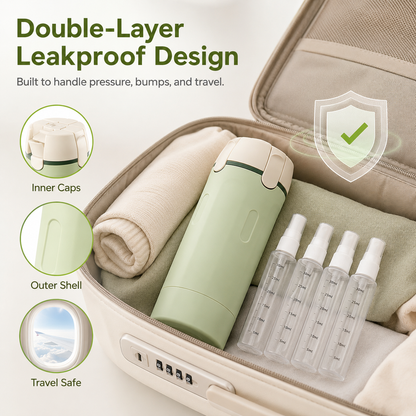 ✈️ 4‑in‑1 Leakproof Travel Bottles, 360° Rotary Toiletry Organizer 🧴