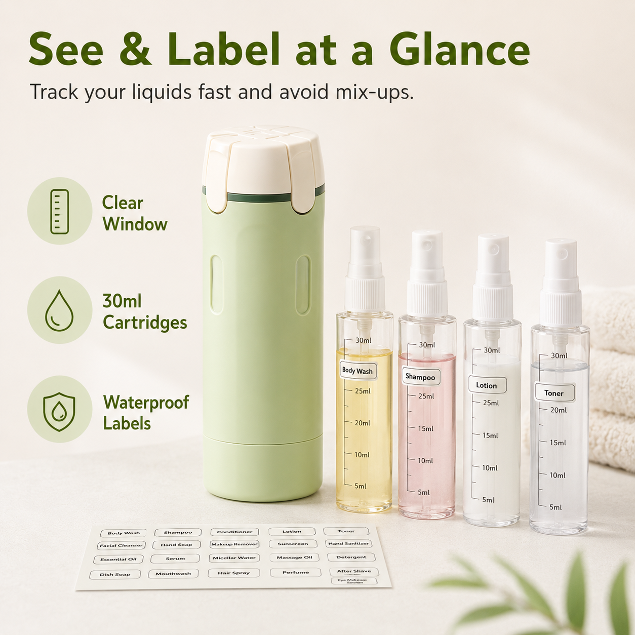 ✈️ 4‑in‑1 Leakproof Travel Bottles, 360° Rotary Toiletry Organizer 🧴