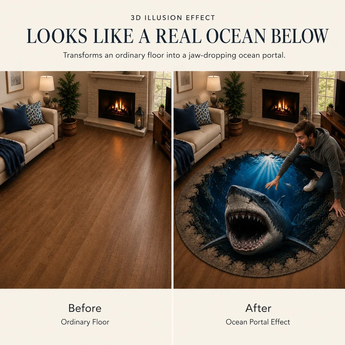 🔥😍✈️ 50% OFF🌊Ocean Portal Illusion Rug - A Realistic 3D Ocean World Beneath Your Feet