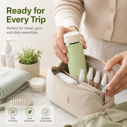 ✈️ 4‑in‑1 Leakproof Travel Bottles, 360° Rotary Toiletry Organizer 🧴