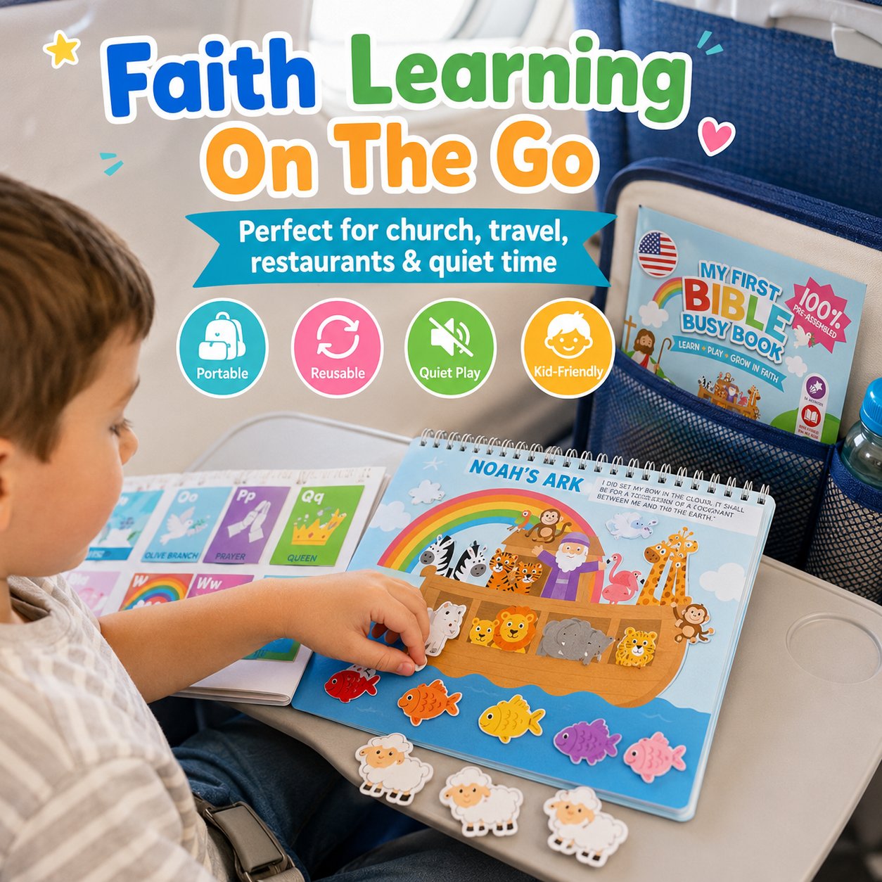 ✝️ Bible Busy Book for Toddlers | Montessori Christian Quiet Book with 152 Velcro Pieces & 15 Faith Activities