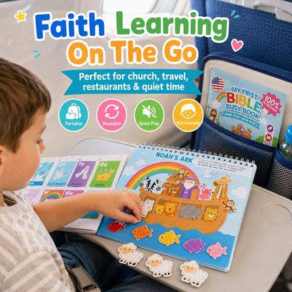 ✝️ Bible Busy Book for Toddlers | Montessori Christian Quiet Book with 152 Velcro Pieces & 15 Faith Activities