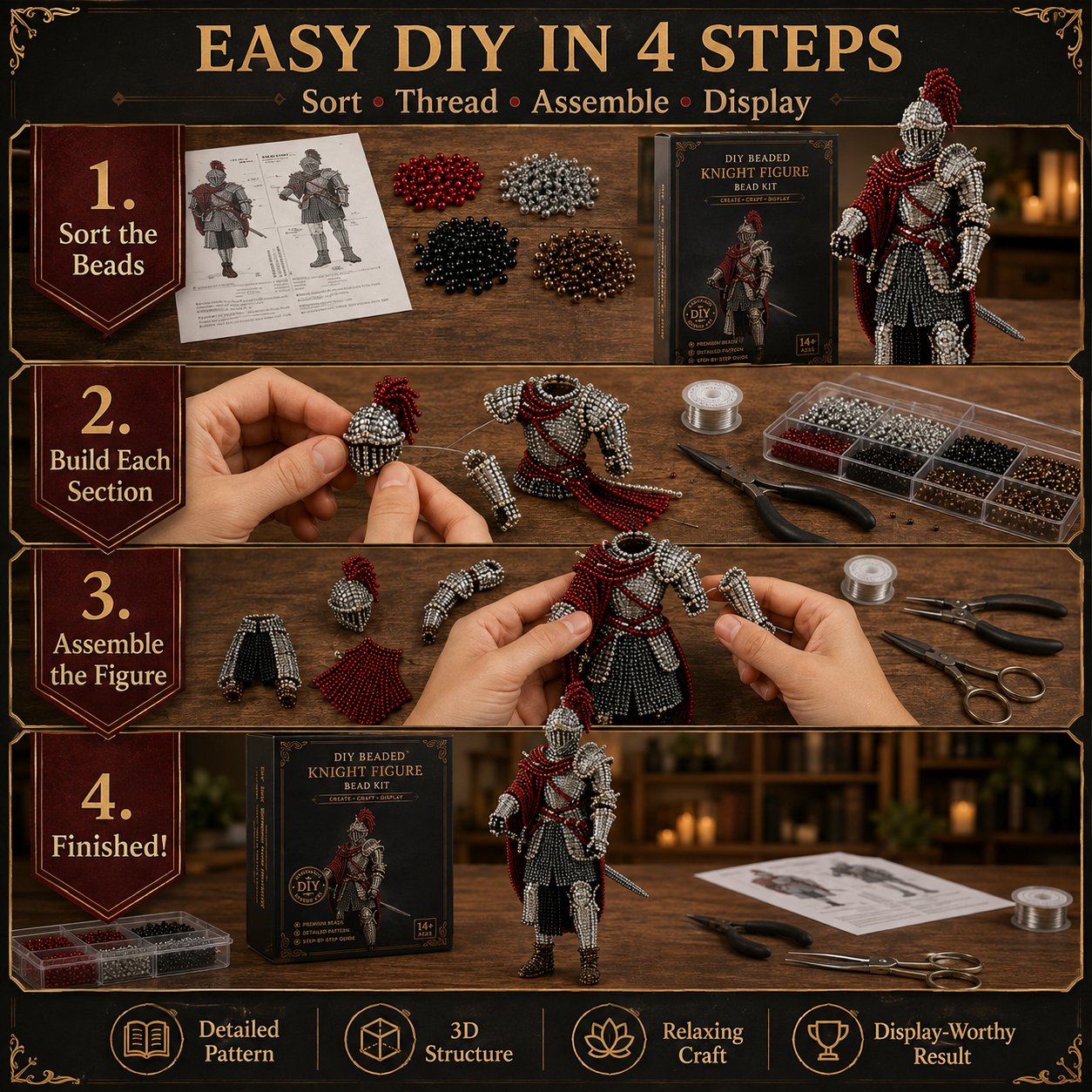 ⏳ Last Day 49% OFF – ⚔️ Beginner-Friendly DIY Legendary Medieval Knight 3D Beaded Figure Kit | Complete Kit with All Tools & Step-by-Step Guide Included 💕