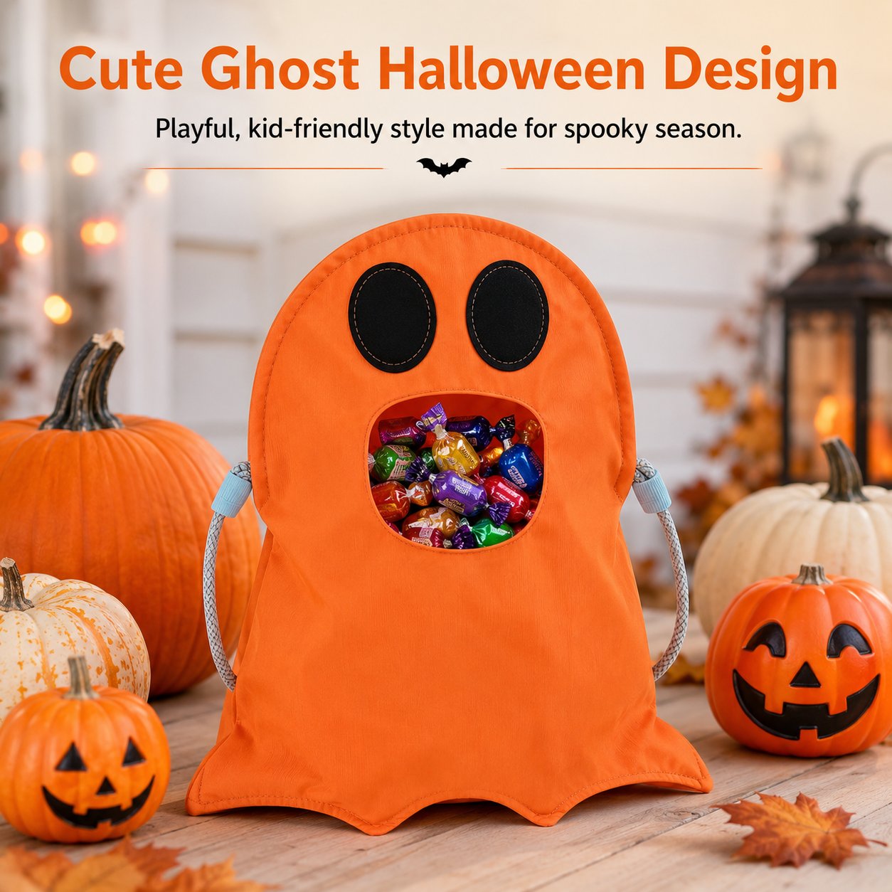 ⏳ Last Day 49% OFF – 👻 Hands-Free “Feed the Ghost” Halloween Treat Bag for Kids | Wearable Front-Hanging Candy Bag with Large Mouth Opening & Roomy Trick-or-Treat Storage 🎃🍬
