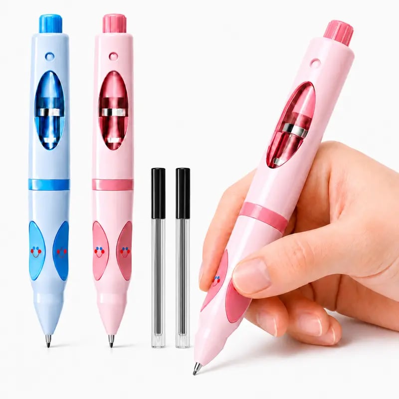 ✏️Write Right Ergonomic Pen Grip Writing Aid – Self-Advancing Posture-Training Pencil with 12 Refills