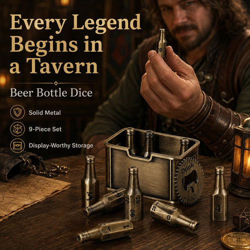 Beer Bottle Solid Metal Dice Set – 9-Piece Tabletop RPG Kit