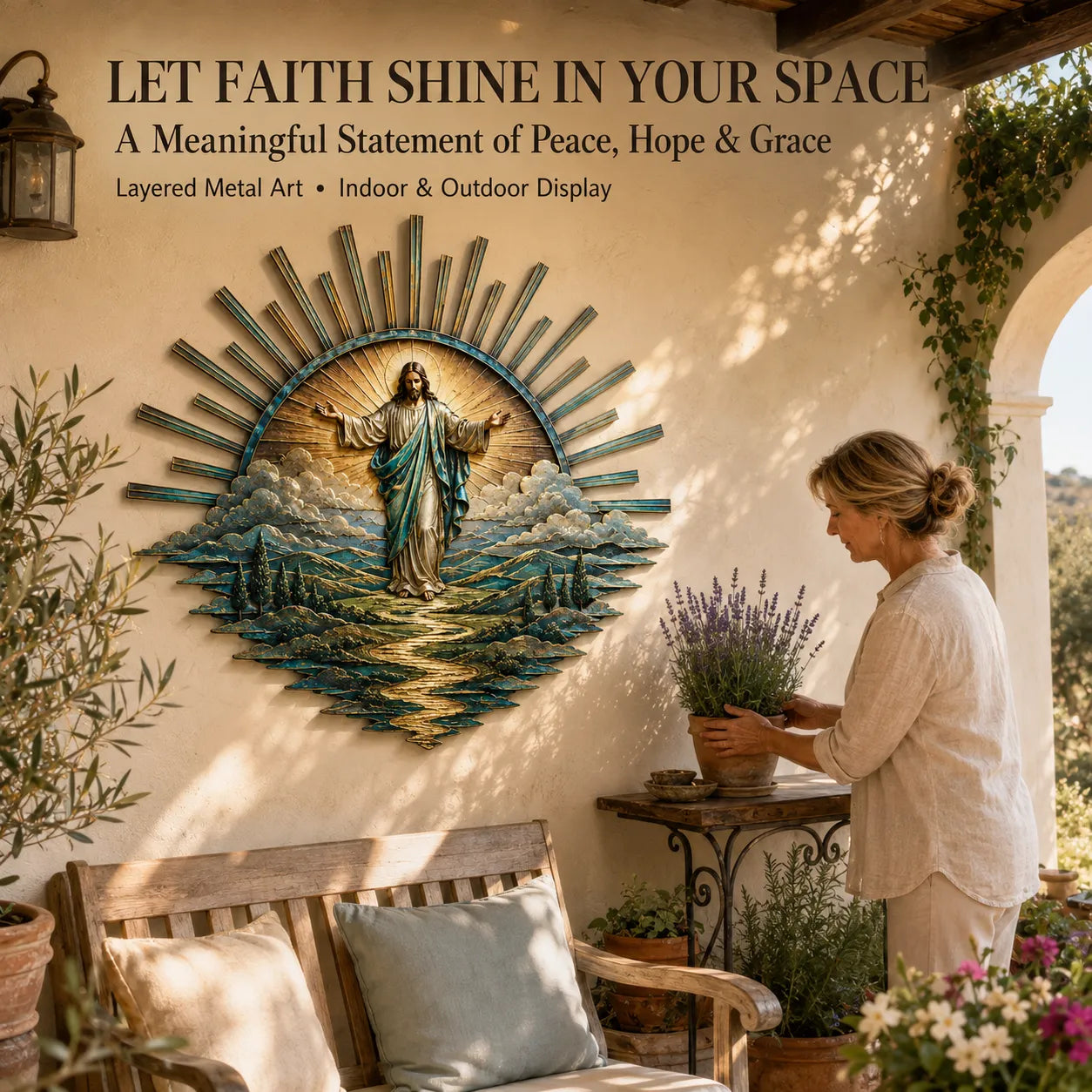 ⏳ Last Day 49% OFF – ✝️ Jesus Metal Wall Art Collection | Layered Christ Artwork with Radiant Sunburst, Dimensional Landscape Details & Concealed Keyhole Hangers ✨