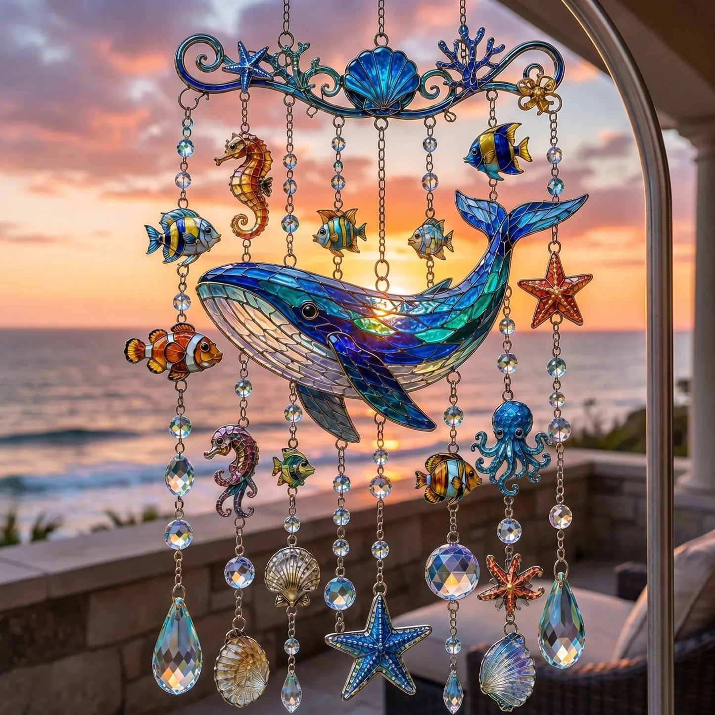 🌊Ocean-Themed Crystal Wind Chime – ✨Bring the Ocean Glow to Your Garden