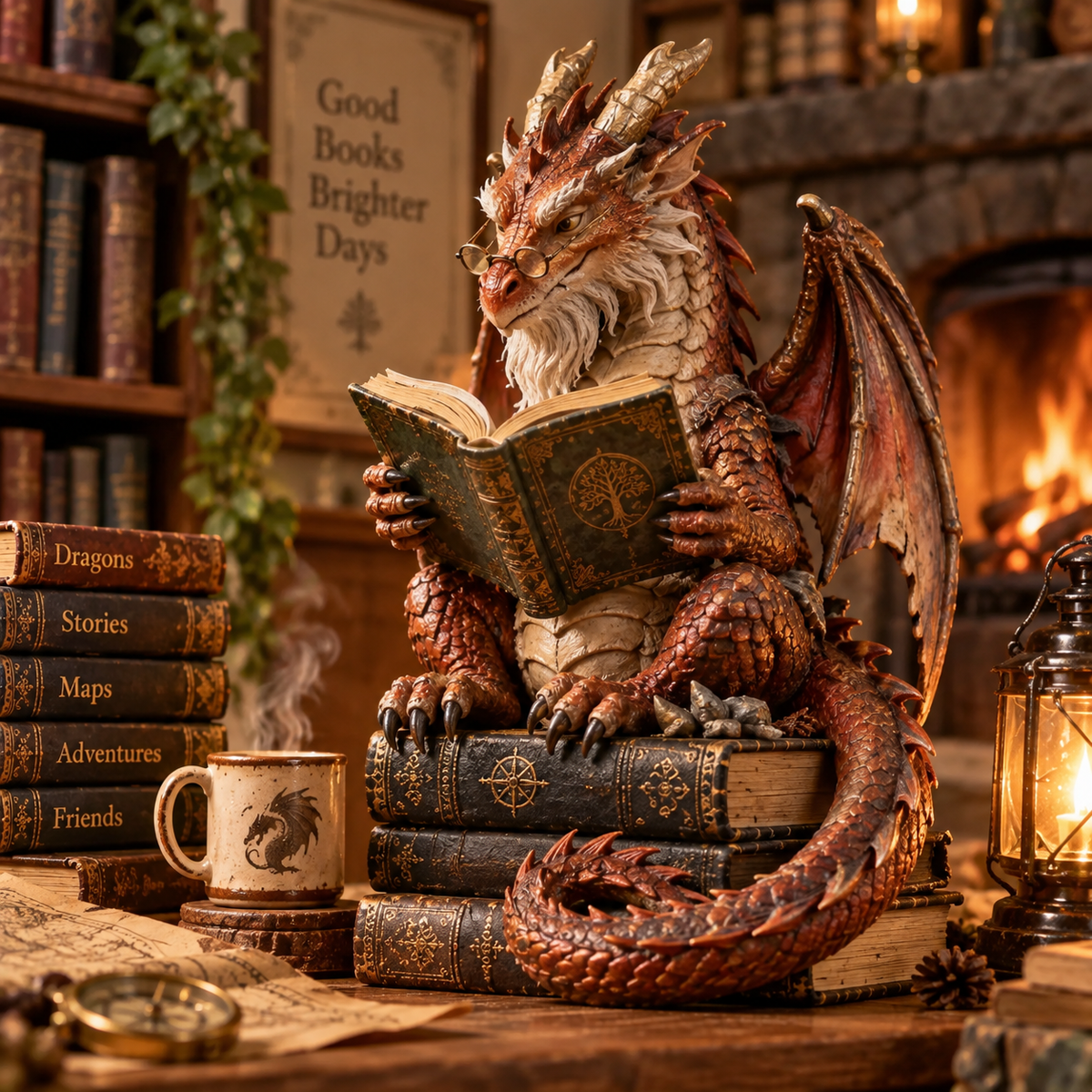 🐉 Wandering Scholar Dragon Enchanted Reading Figurine