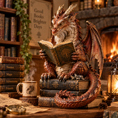 🐉 Wandering Scholar Dragon Enchanted Reading Figurine